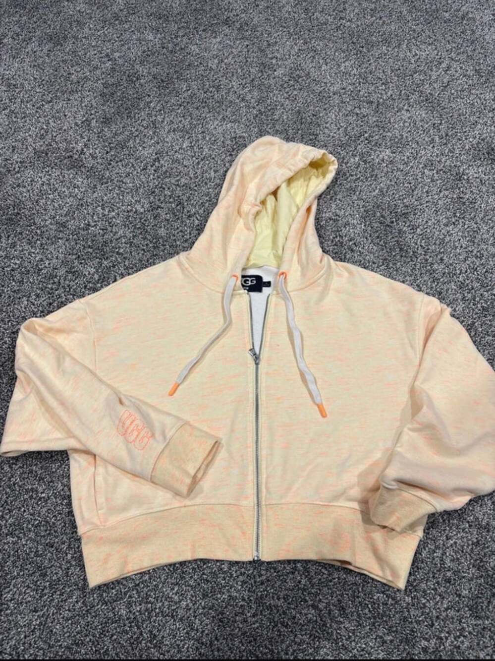 UGG RTW Full Zip Hoodie Size XL Peach Orange Space Dye Cropped Sweatshirt